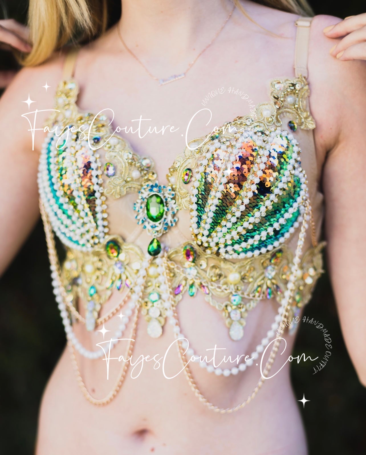 Gold Mermaid Bra, Rave wear, EDC, Music festival, Cosplay, Halloween c –  Fayes Couture