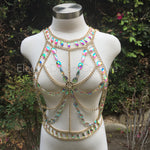 Body Chain, Body Jewelry, Chain Top, rhinestone Top, Ravewear, festival wear,