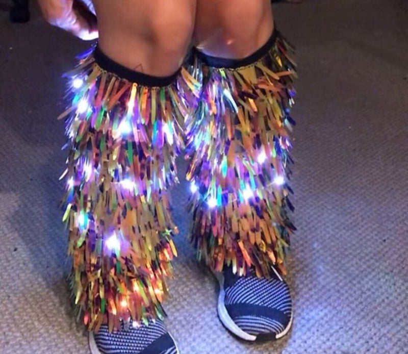 LED Iridescent Sequin Leg fluffy, Leg Fur, Mermaid Leg fluffy, mermaid tail, Unicorn Leg Fluffy, rave wear, leg wear