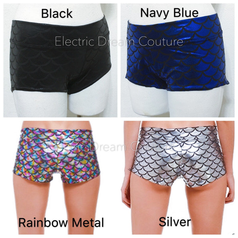 Rave Booty Shorts in mermaid scalls, fishscale prints shorts