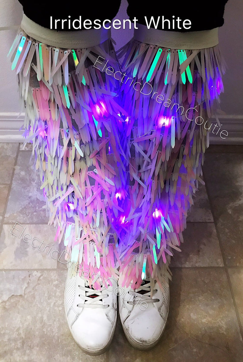 LED Iridescent Sequin Leg fluffy, Leg Fur, Mermaid Leg fluffy, mermaid tail, Unicorn Leg Fluffy, rave wear, leg wear