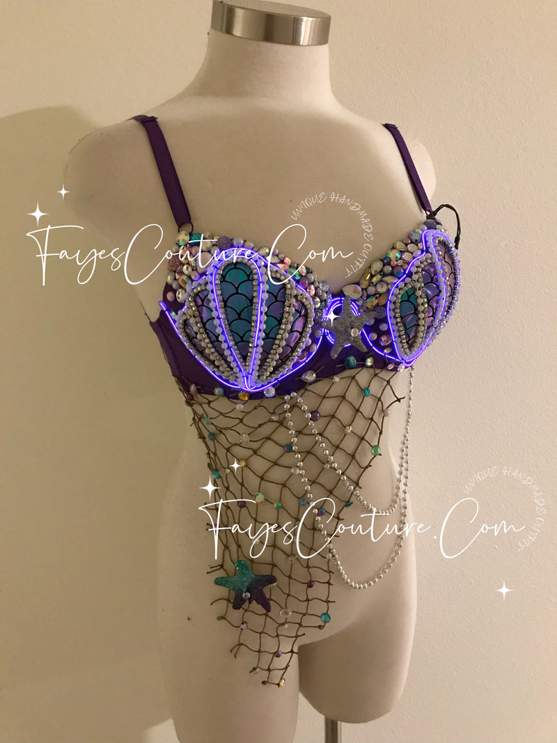 Mermaid Ariel inspired Bra, Rave wear, EDC, Music festival, Cosplay, H –  Fayes Couture