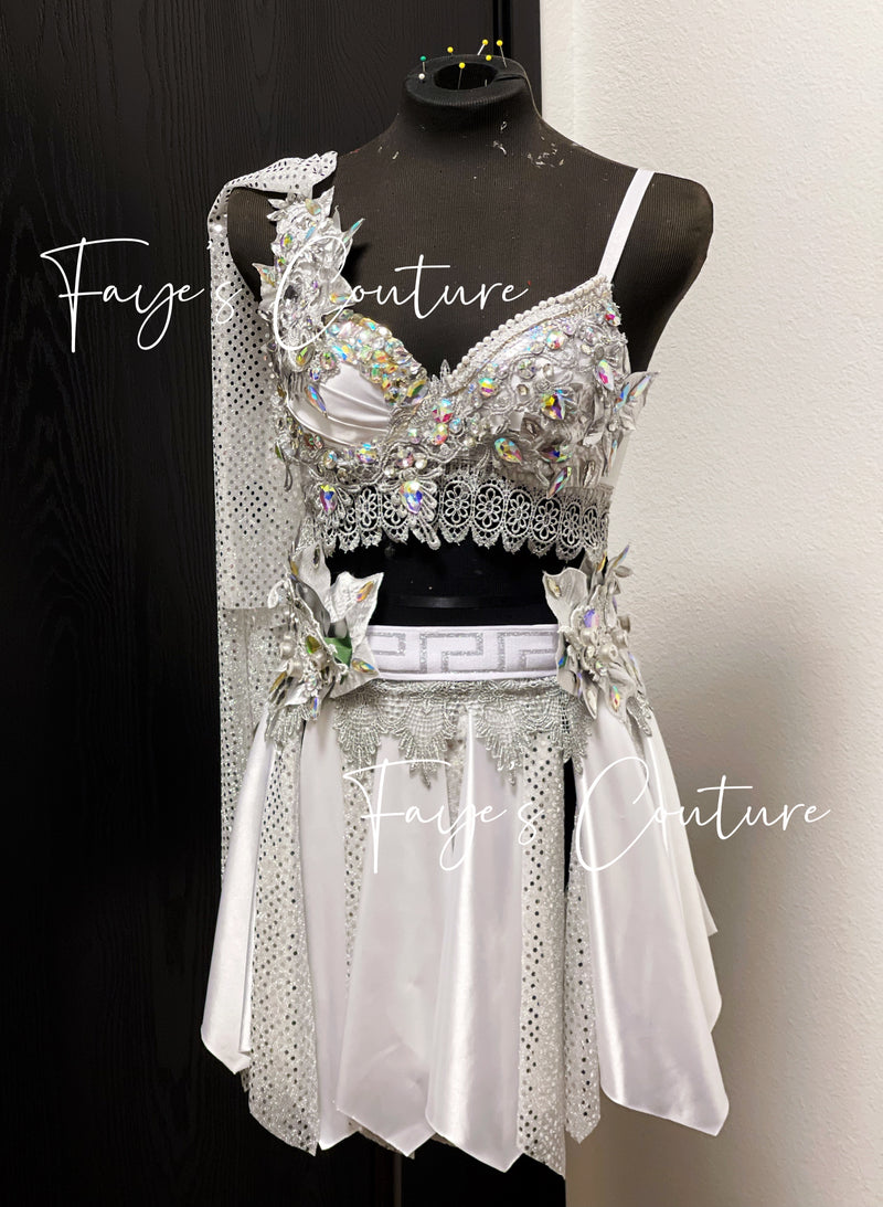 Greek Goddess in white inspired outfit set, Rave wear, EDC, Music fest – Fayes Couture Greek Goddess in white inspired outfit set, Rave wear, EDC, Music fest – Fayes Couture