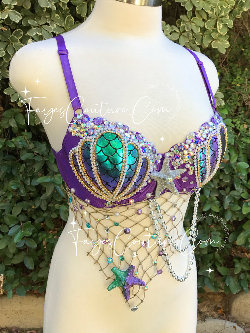 Mermaid Ariel inspired Bra, Rave wear, EDC, Music festival, Cosplay, H –  Fayes Couture