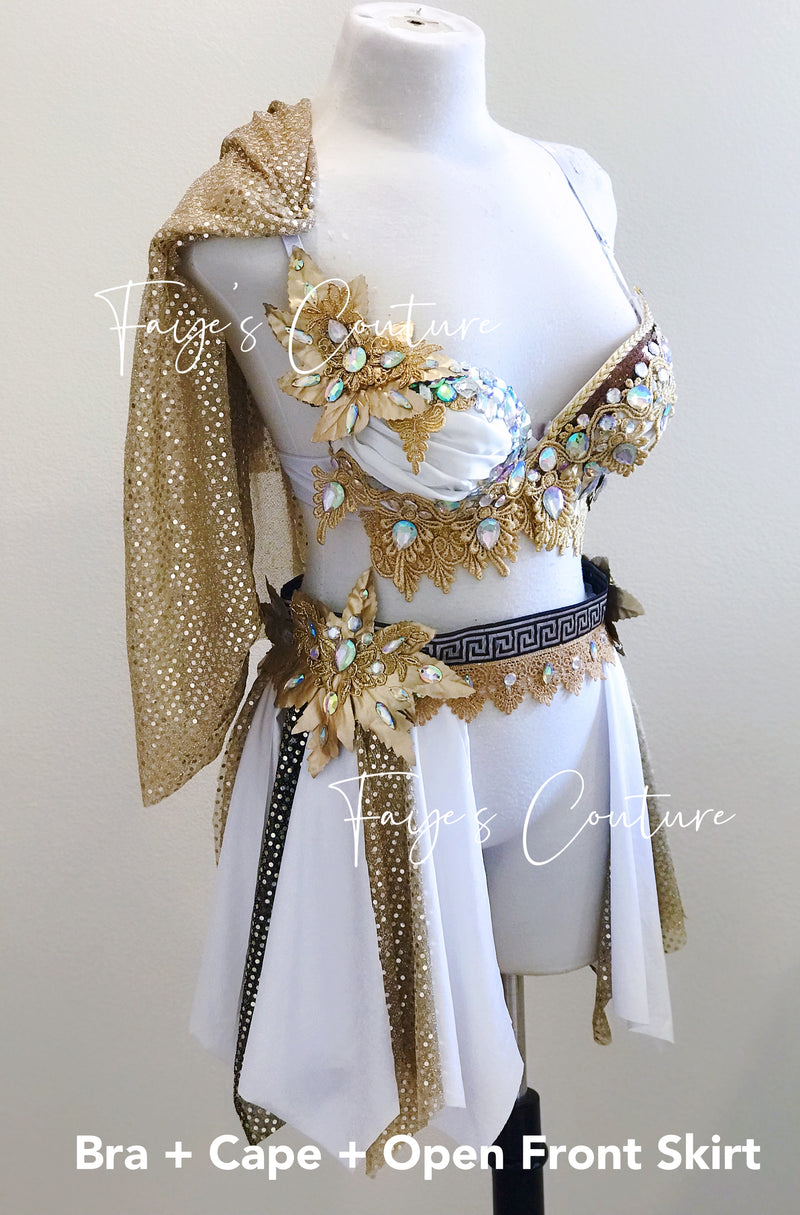 Greek Goddess in Gold inspired outfit set, Rave wear, EDC, Music festi Fayes Couture Greek Goddess in Gold inspired outfit set, Rave wear, EDC, Music festi Fayes Couture