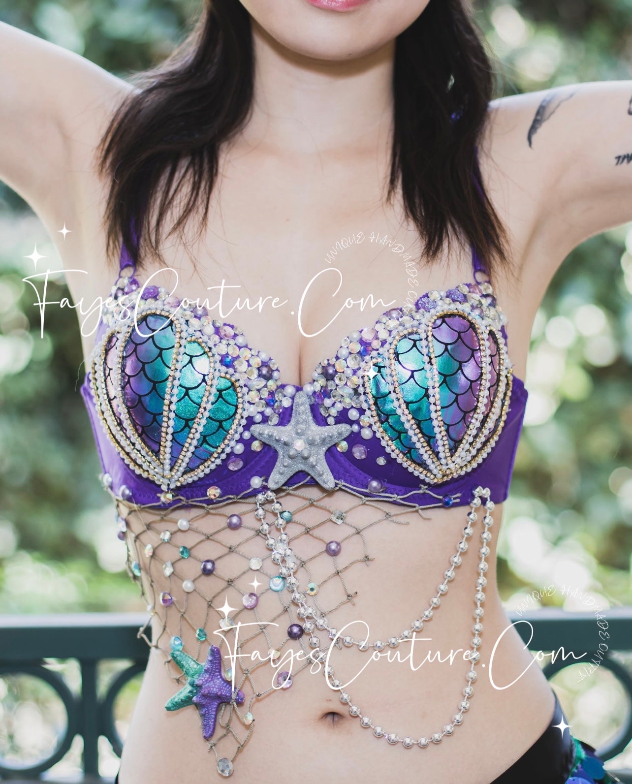 Purple Mermaid Bra, Under the Sea. Edc Bra With Net. Custom Seashell Bra.  Performance Costume Ariel. 