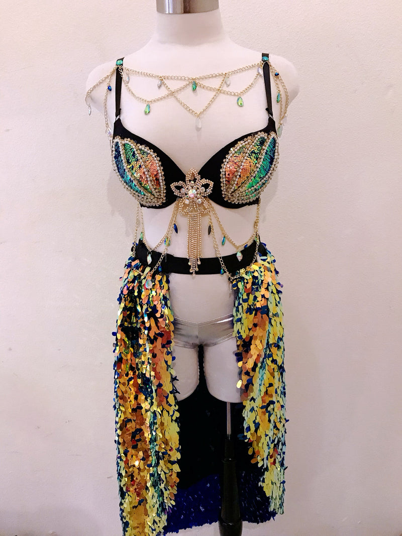 Mermaid in Black inspired outfits set, Rave wear, EDC, Music festival, Cosplay, Halloween costumes