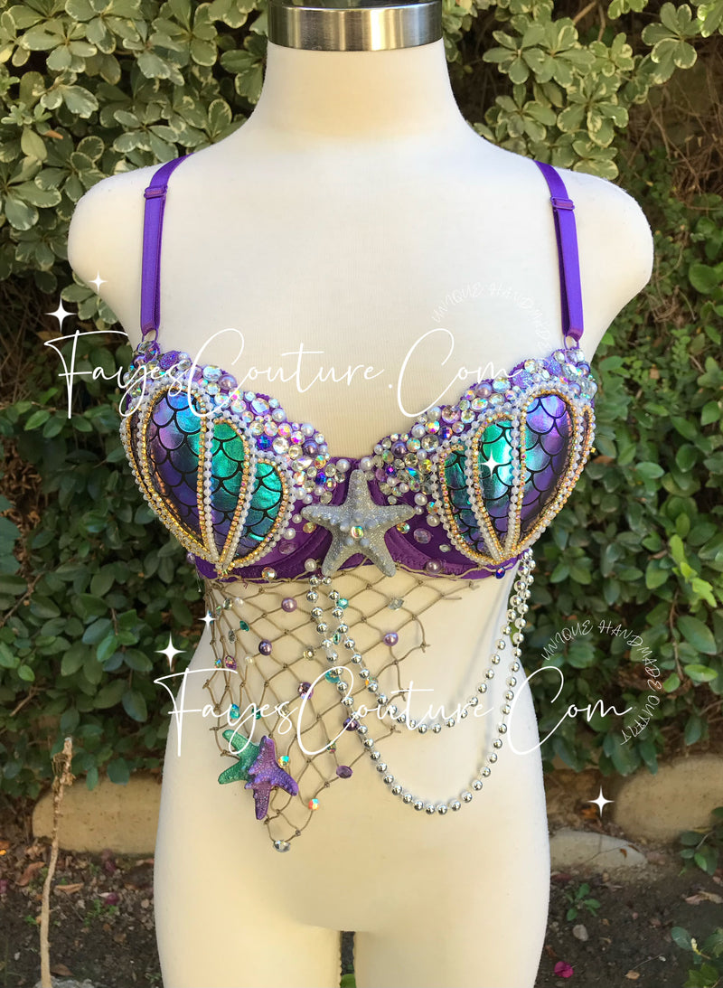 Mermaid Ariel inspired Bra, Rave wear, EDC, Music festival, Cosplay, H –  Fayes Couture