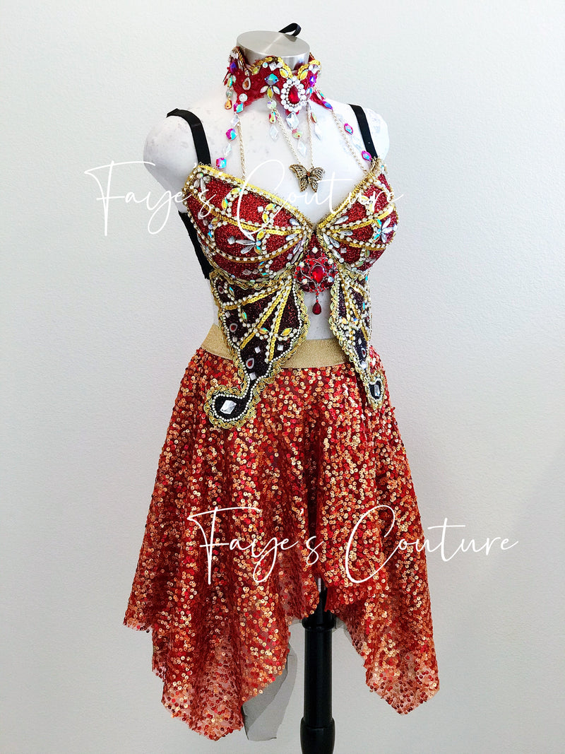 Red Glitter Butterfly Bra, Rave wear, EDC, Music festival, Cosplay, Halloween costumes