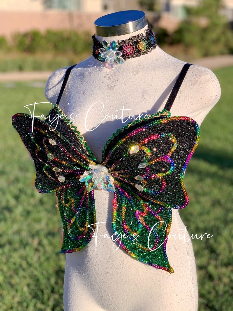 Two Tone 3D Glitter Butterfly Bra with Two Tone, rave festival wear, H –  Fayes Couture