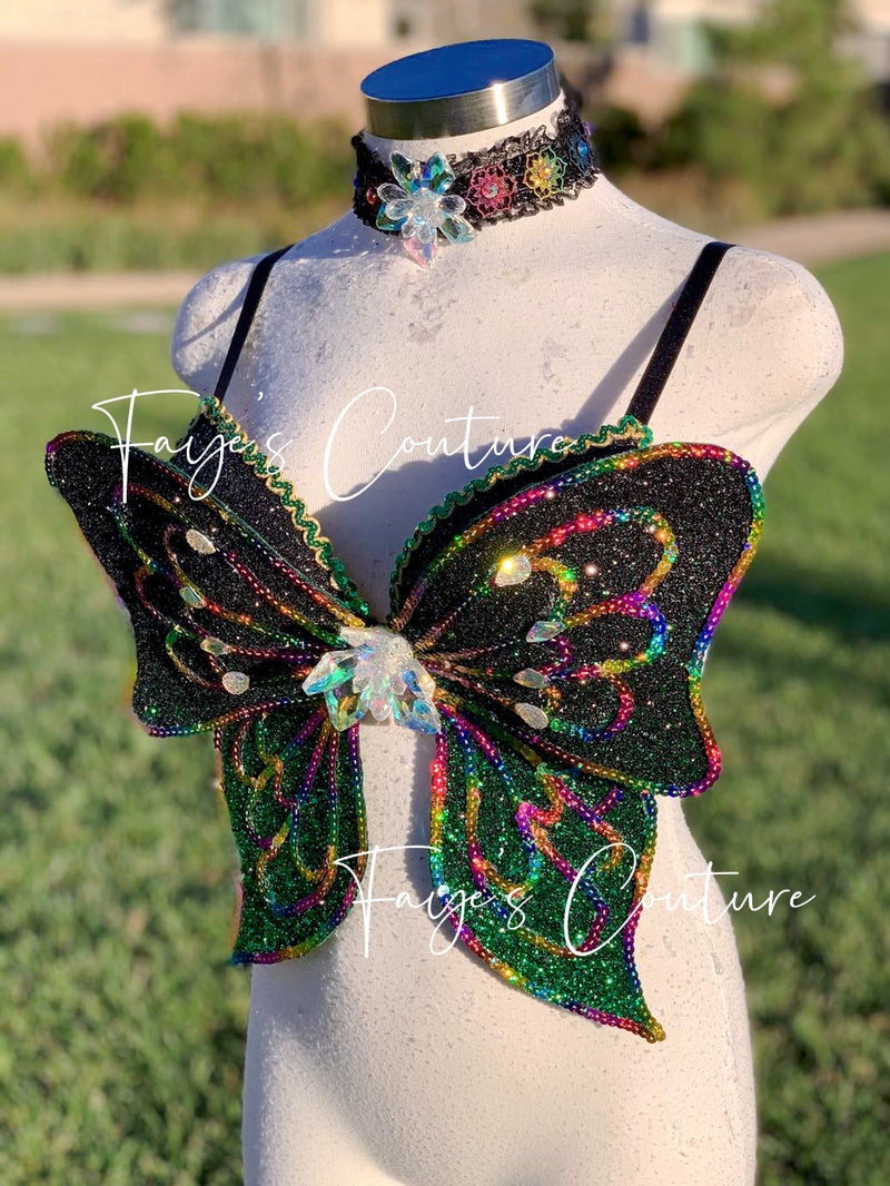 Two Tone 3D Glitter Butterfly Bra with Two Tone, rave festival