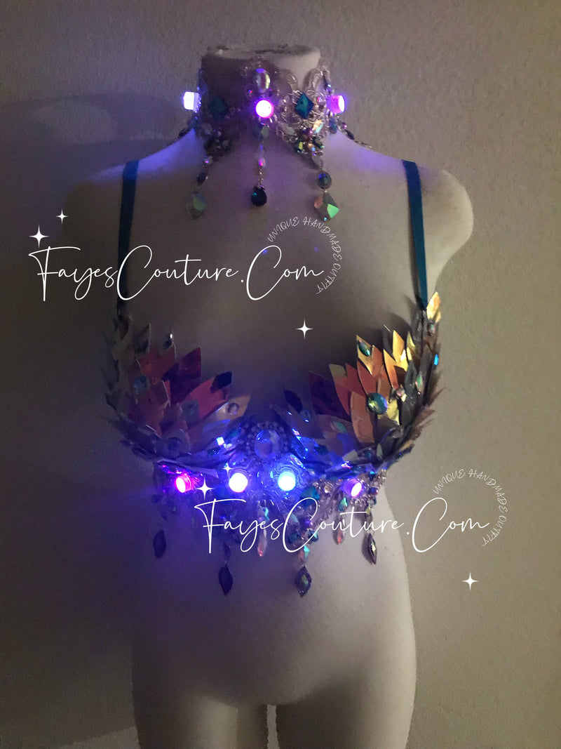 Iridescent Violet Unicorn Bra with Choker, Rave wear, EDC, Music festi –  Fayes Couture
