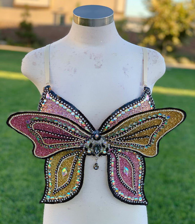 Two tone 3D Glitter Butterfly Bra, Rave wear, EDC, Music festival, Cosplay, Halloween costumes