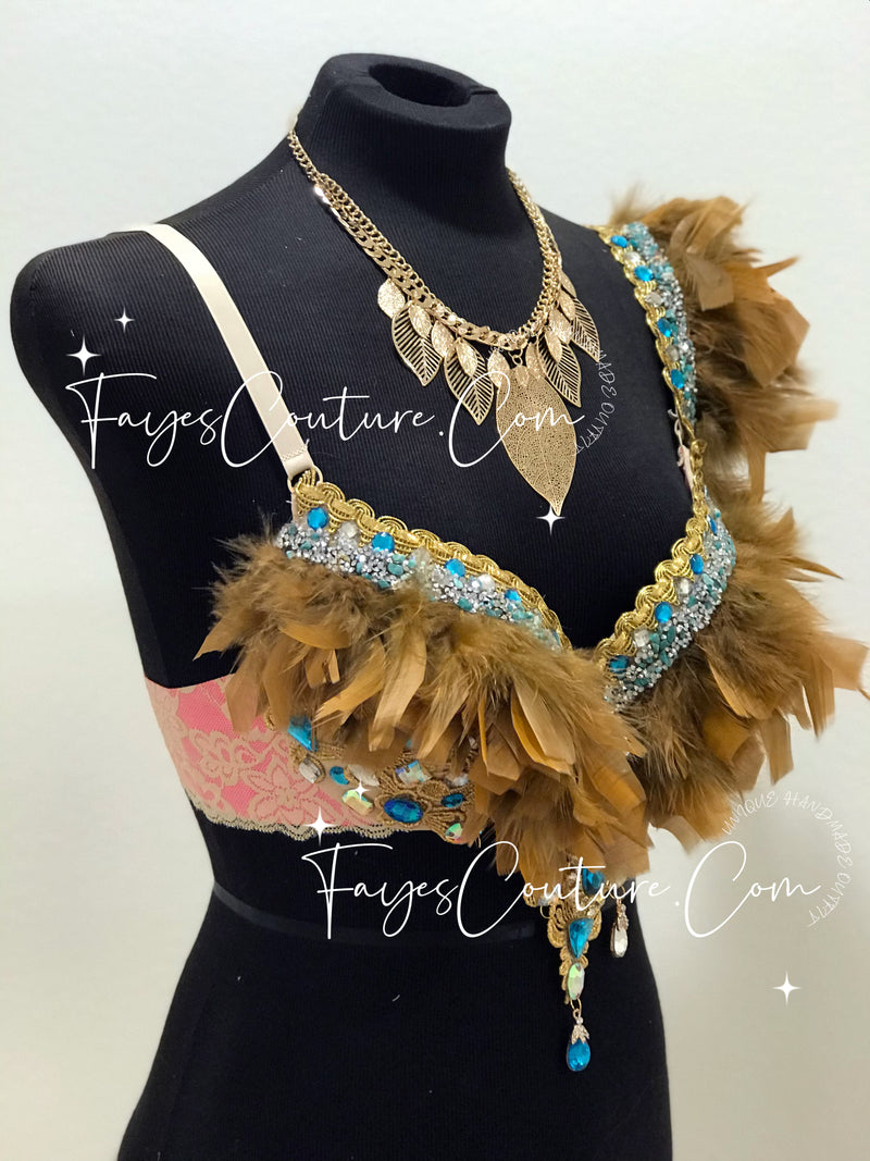 Pocahontas inspired bra, Disney Princess, Rave wear, EDC, Music festival, Cosplay, Halloween costumes