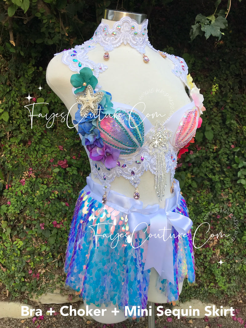 Mermaid in Rainbow inspired outfits set Rave wear EDC Music