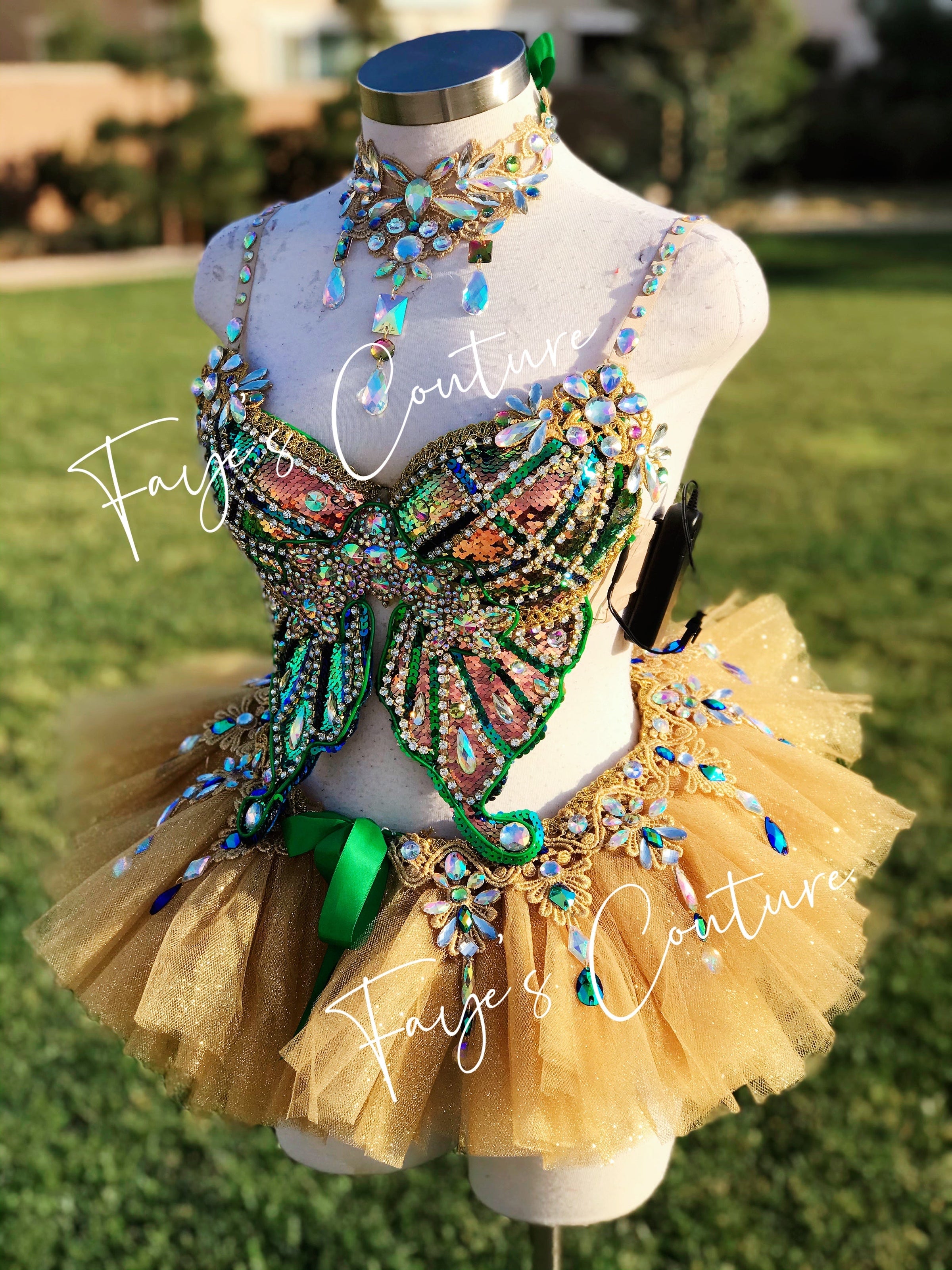 Gold Sequin Butterfly inspired Outfit Set, Rave wear, EDC, Music festi –  Fayes Couture