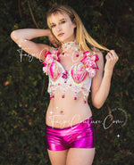 Pink flower Mermaid inspired outfit set, Rave wear, EDC, Music festival, Cosplay, Halloween costumes