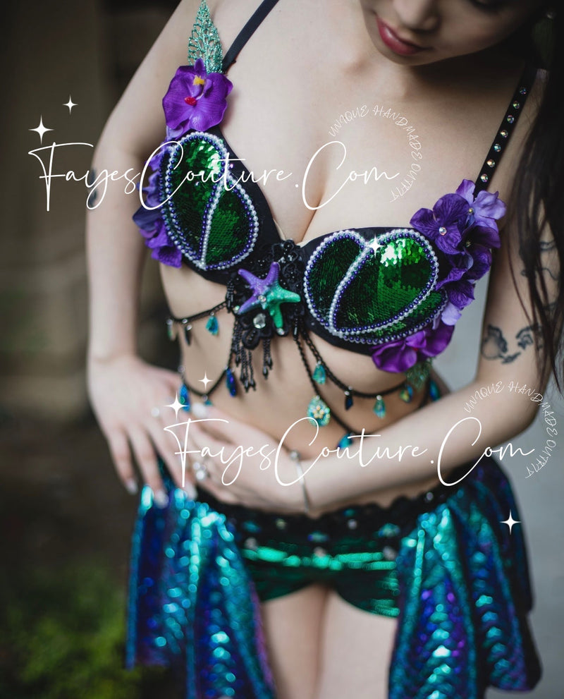Black Mermaid Outfit set, Rave wear, EDC, Music festival, Cosplay, Halloween costumes