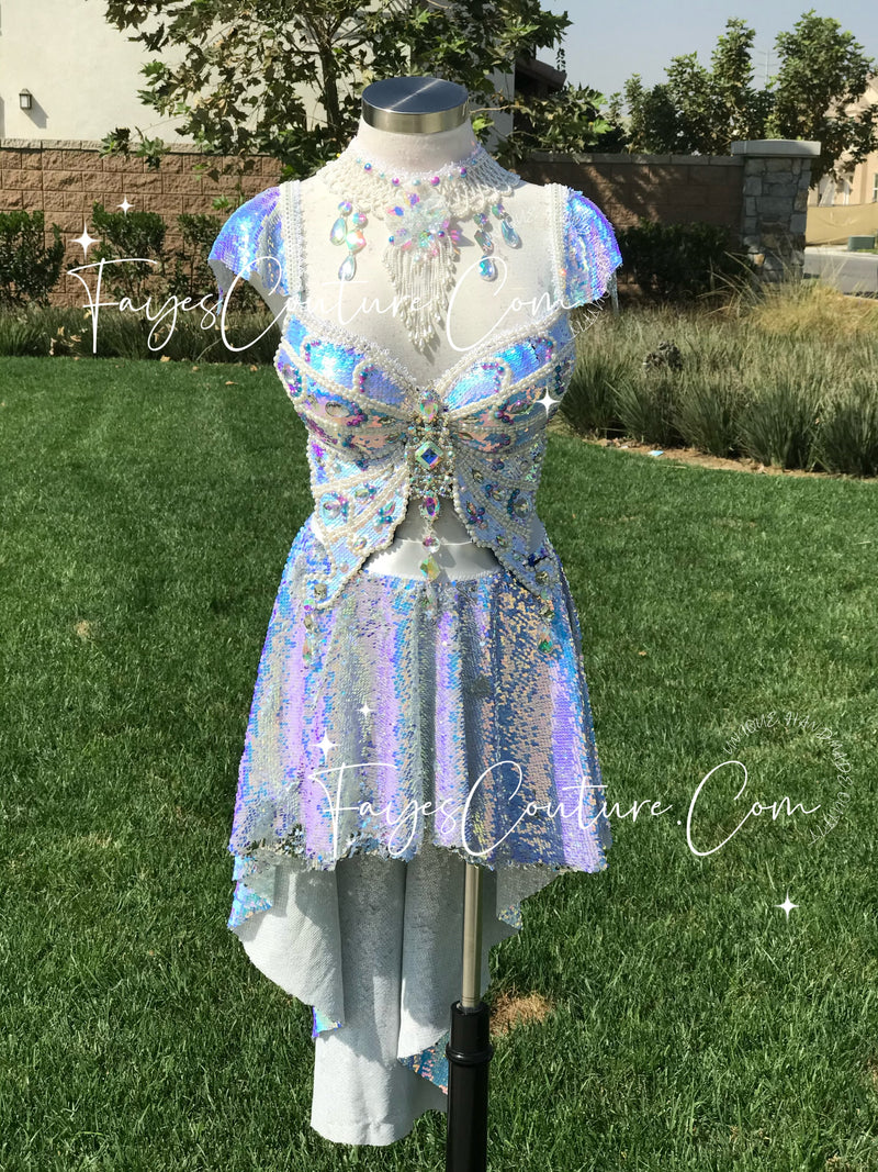 White Sequin Butterfly inspired Outfit Set, Rave wear, EDC Music festi – Fayes Couture White Sequin Butterfly inspired Outfit Set, Rave wear, EDC Music festi – Fayes Couture