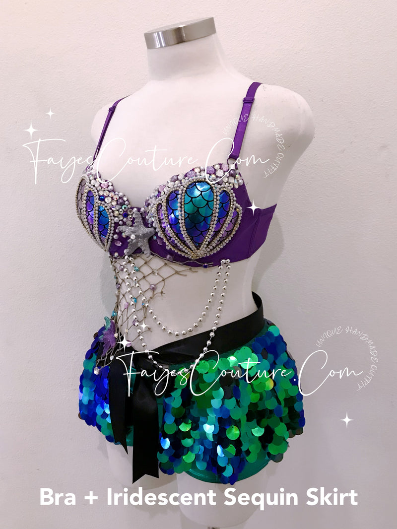 Mermaid Ariel inspired outfits set, Rave wear, EDC, Music festival