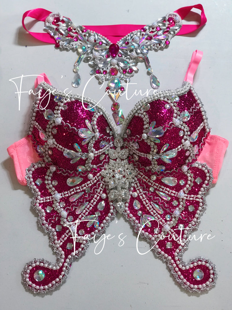 Glitter Pink Butterfly Bra, rave EDC Music festival wear