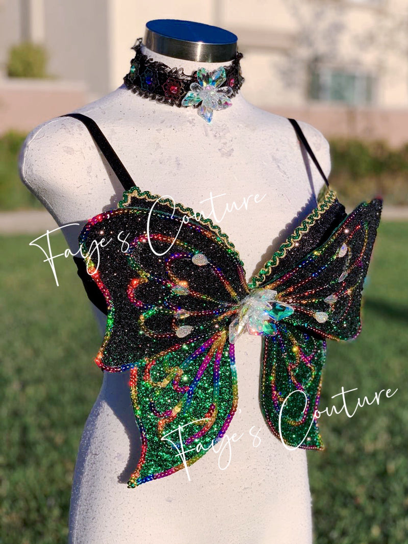 Two Tone 3D Glitter Butterfly Bra with Two Tone, rave festival wear, H –  Fayes Couture